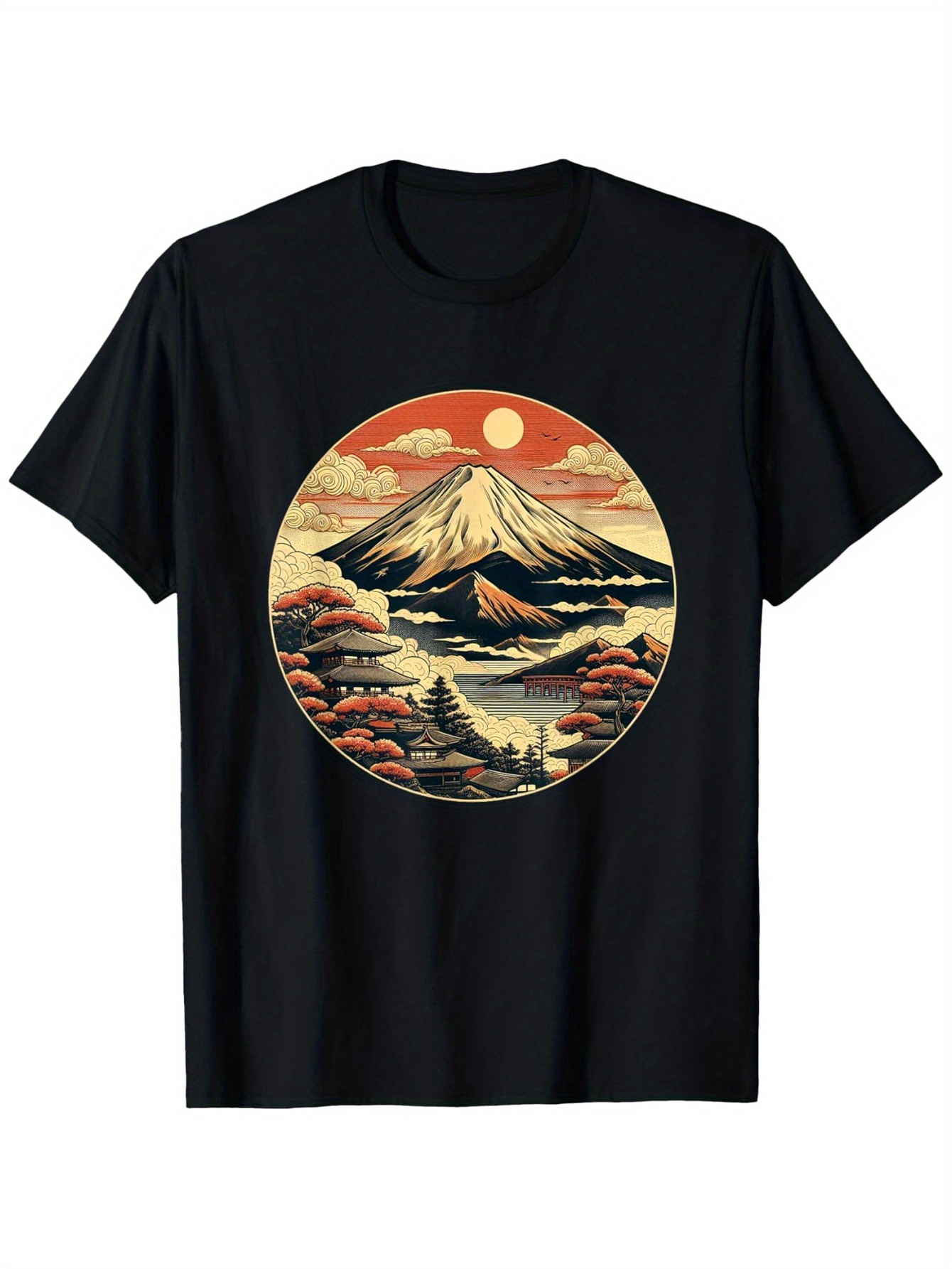 Vintage Fashion Illustration - ヴィンテージ メンズ ブラック グラフィック Tシャツ マウンテン