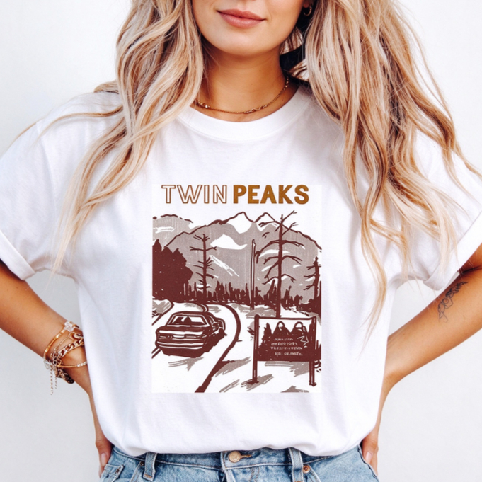 Vintage Fashion Tv - ユニセックス、ツインピークス・マウンテン・ロードのグラフィックTシャツ、ヴィンテージ風、半袖、Oネック、カジュアル、テレビ番組のファン向け、コットン素材、原宿Y2Kスタイル。