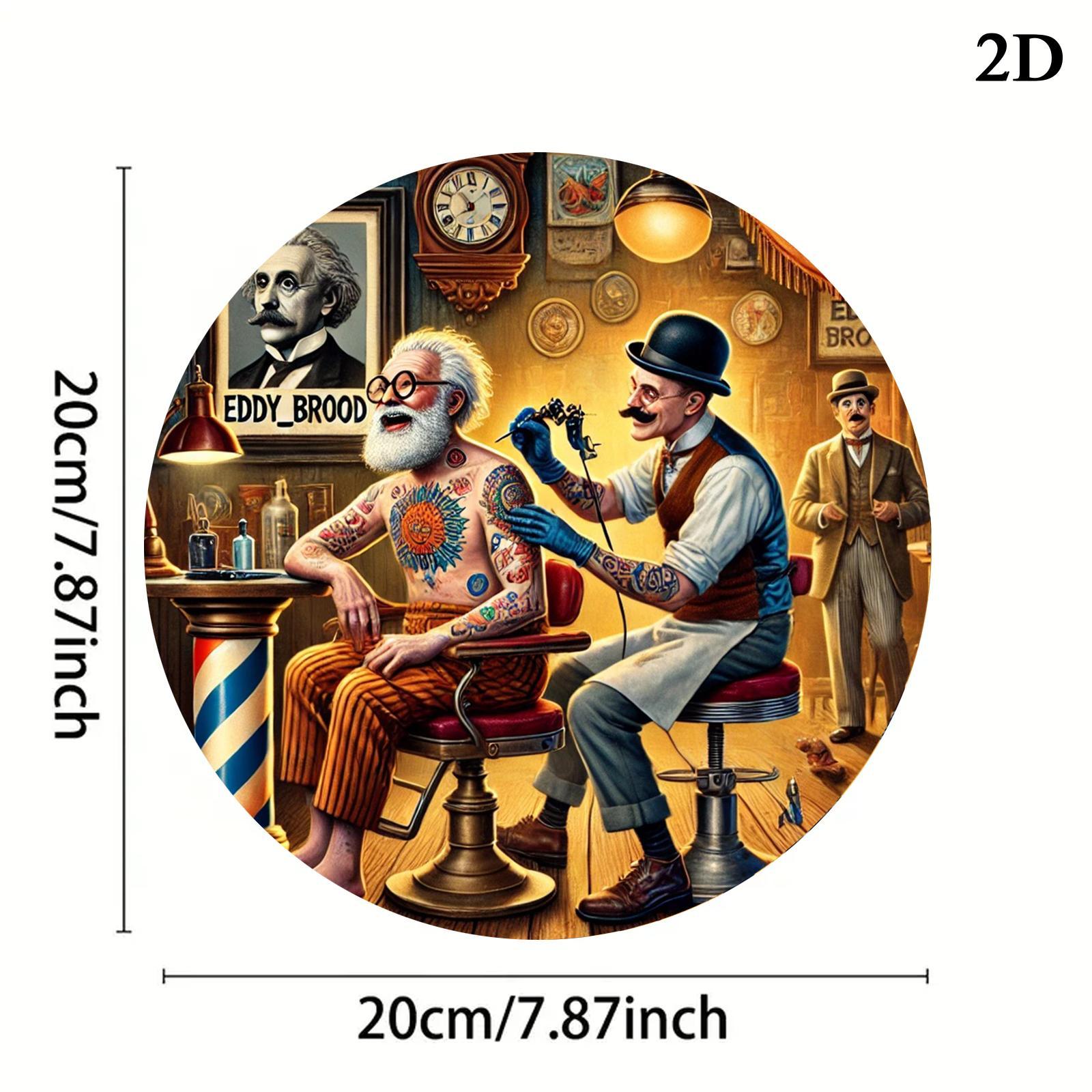 ヴィンテージタトゥーバーバーショップイラスト2D丸型メタルテ - Vintage Fashion Illustration のレビューと価格