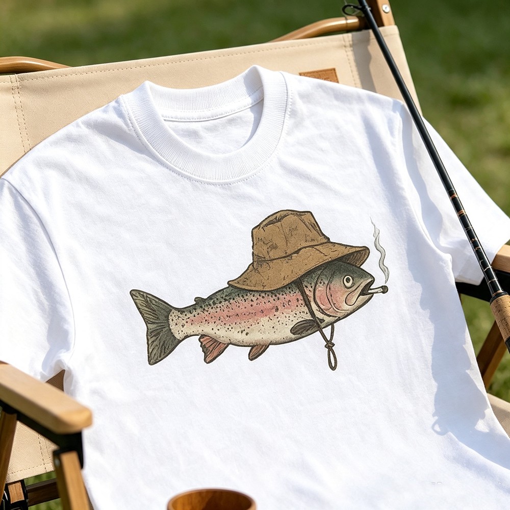 ヴィンテージフィッシングトラウトグラフィックTシャツ、ユニセ - Vintage Fashion Illustration のレビューと価格
