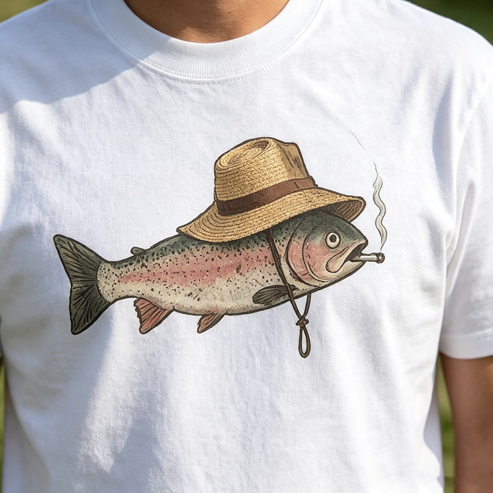 ヴィンテージフィッシングトラウトグラフィックTシャツ、ユニセ - Vintage Fashion Illustration のレビューと価格