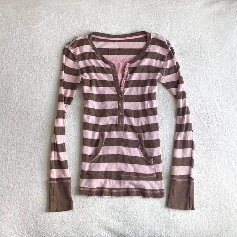 冬用Tシャツ ストライプ フェイク2ピース スリム Y2K  - Vintage Fashion Korea のレビューと価格