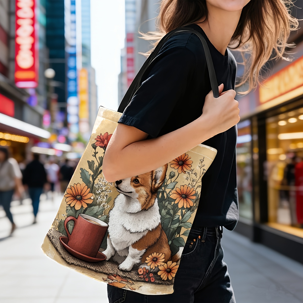 トートバッグ、ヴィンテージ風牧歌的な花柄コーギーとコーヒーの - Vintage Fashion Illustration のレビューと価格