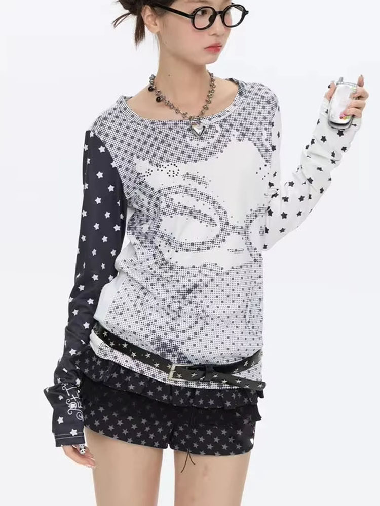 Y2K風ロングスリーブTシャツ レディース アニメ ポルカド - Vintage Fashion Y2K のレビューと価格