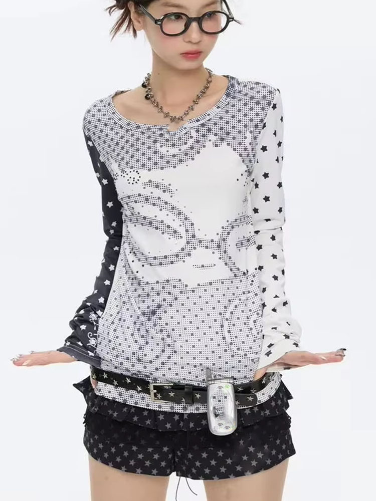 Y2K風ロングスリーブTシャツ レディース アニメ ポルカド - Vintage Fashion Y2K のレビューと価格