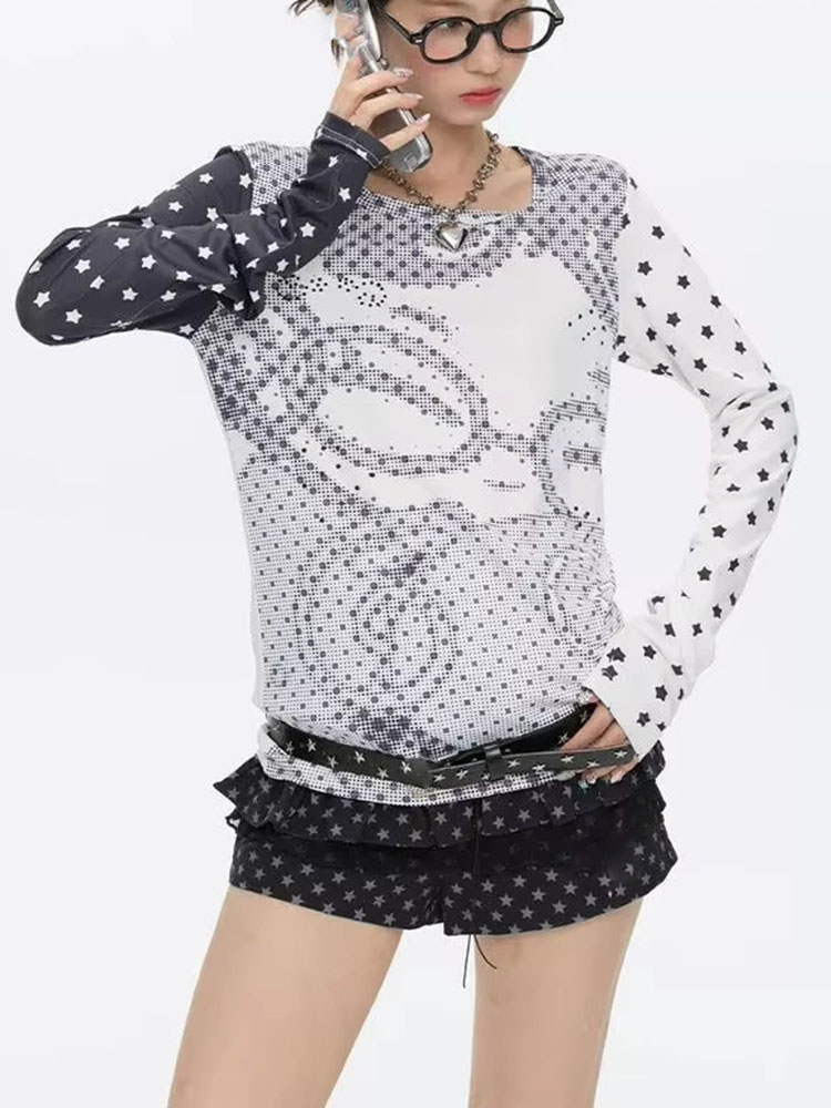Y2K風ロングスリーブTシャツ レディース アニメ ポルカド - Vintage Fashion Y2K のレビューと価格